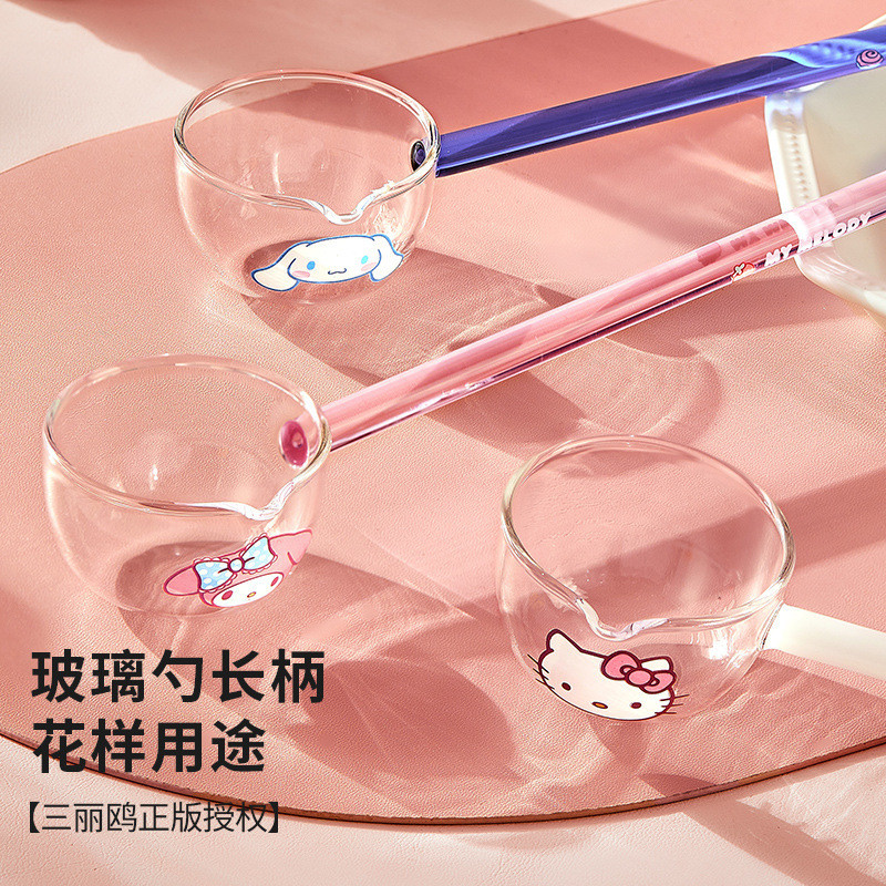 Sanrio Thìa Thủy Tinh Hộ Gia Đình Lớn Dài Tay Thìa Hoạt Hình Giá Trị Cao Ăn Thìa Uống ZTJK
