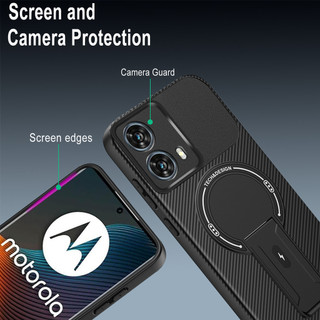 Dành Cho Motorola Moto Edge 50 Fusion / G96 5G Ốp điện thoại Sợi Carbon Kết Cấu Từ Tính Cứng Có Chân Đế Mềm TPU Edge Chống Sốc Mỏng Bao