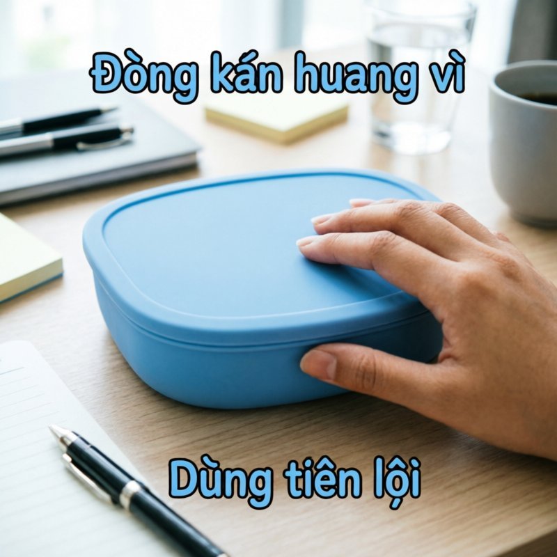 Hộp cơm silicon gấp gọn 750ml an toàn không BPA chịu nhiệt kín khí tốt dành cho văn phòng đi học