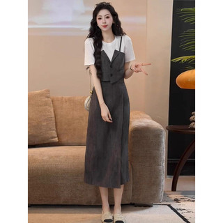 Set Trang phục nhẹ nhàng và thanh lịch dành cho nữ, bộ đồ giả hai mảnh kiểu mới với áo thun tay ngắn và quần váy chữ A