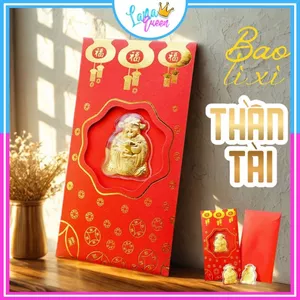 CÓ SỈ Bao Lì Xì Thần Tài, Bao Lì Xì May Mắn Mạ Vàng HongKong Tết 2026 - Lì Xì Ông Thần Tài Sang Trọng