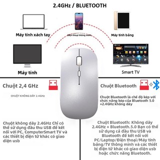 Chuột Không Dây 2 Chế Độ Bluetooth/USB – Silent, Pin Sạc, Dùng Cho Macbook, Laptop, iPad