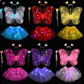 SWEETASHAHEARTS Váy Bé Gái Bộ Váy Lạ Mắt 2-8 Tuổi Đèn Phù Hợp Với Tóc Công Chúa Vòng Thiên Thần Dạ Quang Cánh