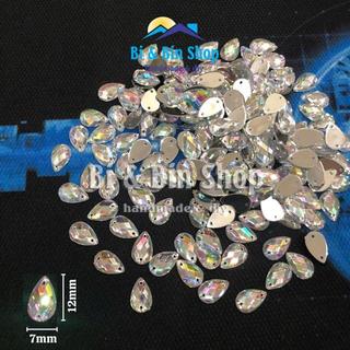 [A2] Hạt Đá Kết Nhựa Giọt Nước Ánh Cừ AB Đáy Bạc Dùng Đính Kết Trang Phục Thời Trang