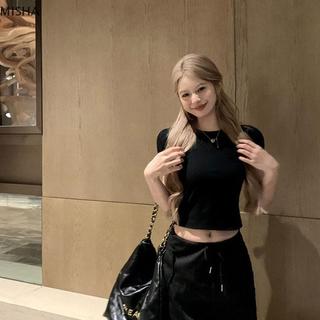 Misa Mùa Hè Ngọt Ngào Và Cay Rỗng Baless Tay Ngắn Ôm Áo Crop Top Nữ
