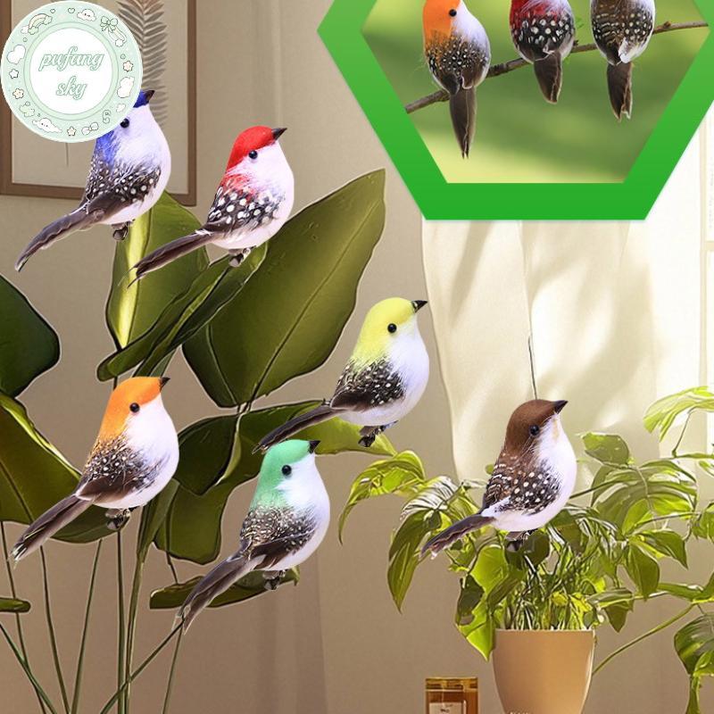 PUSKY 3 / 6 Cái 3D Giả Thủ Công Chim Xốp Nhân Tạo Lông Chim Sinh Nhật Trang Trí Nhà Vườn Trang Trí Đám Cưới VN