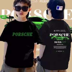 1-11 Tuổi, Cổ Tròn, Mềm, Porsche, Thời Trang, Áo Thun, 8 Màu