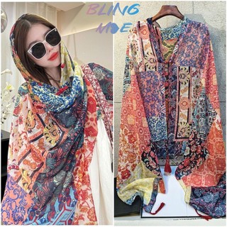 Bộ khăn choàng và áo khoác ngoài mỏng từ lụa cao cấp, chống nắng hiệu quả cho mùa hè, phù hợp đi biển và du lịch