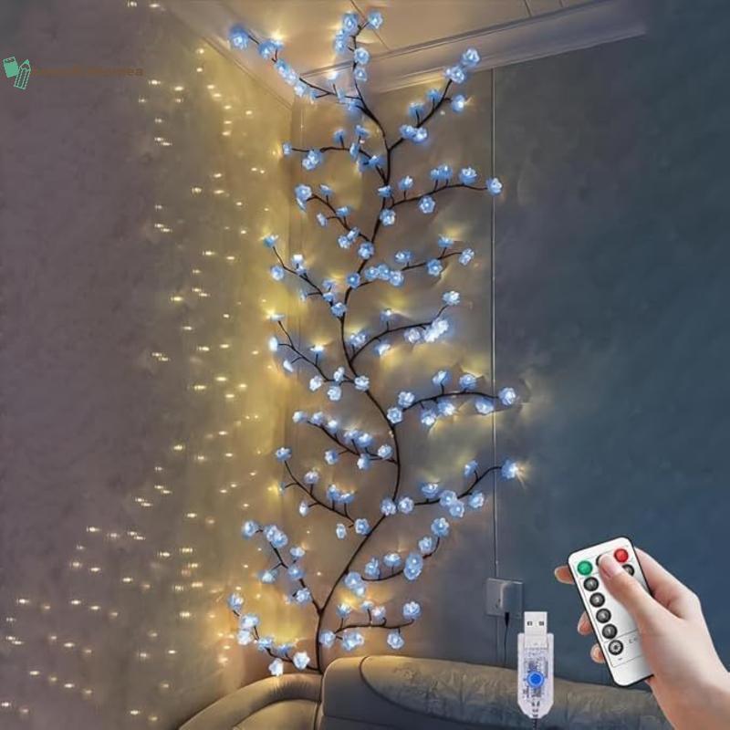 Đèn LED BeautifulHomeA Nhánh Hoa Đào Trang Trí Đèn Ngủ, 8 Chế Độ Chạy Bằng USB Treo Tường Khí Quyển Dây VN