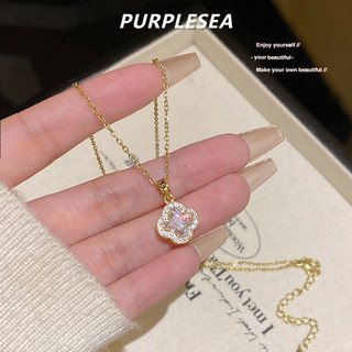 Vòng cổ thép titan bốn lá cỏ ba lá zircon - Thiết kế sang trọng, phù hợp cho nữ