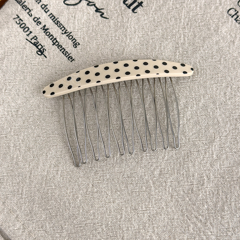 Retro Chấm Bi Acetate Cong Lược Răng Đầu Lâu Cao Cấp Kẹp Tóc