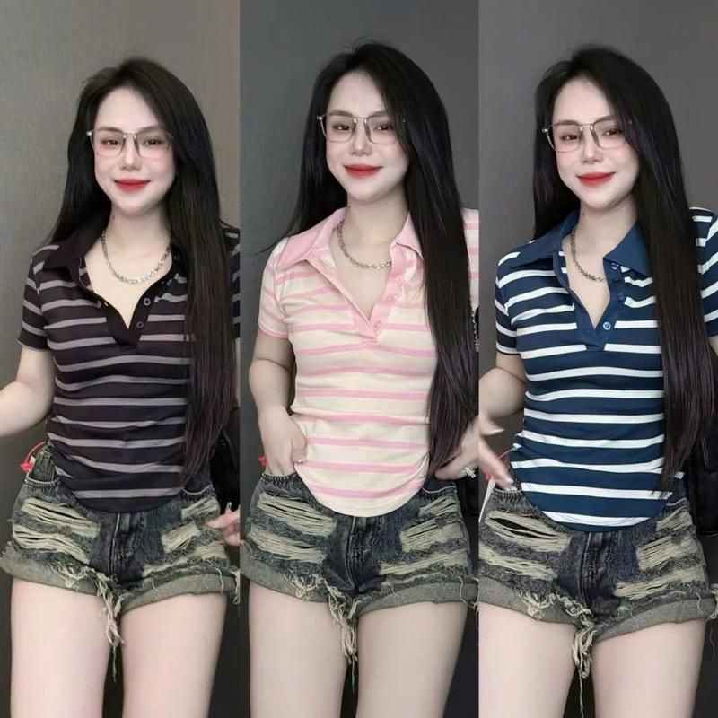 Áo Thun Nữ Bigsize Tay Ngắn Kẻ Sọc Cổ Polo MS533 Thun Cotton Co Giãn Mềm Mịn Form Rộng ESHOP 45-85kg