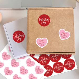 Tập 10 tờ tem nhãn dán tròn đỏ hồng Valentine TE81 sticker trái tim lễ tình nhân dán hộp, túi quà