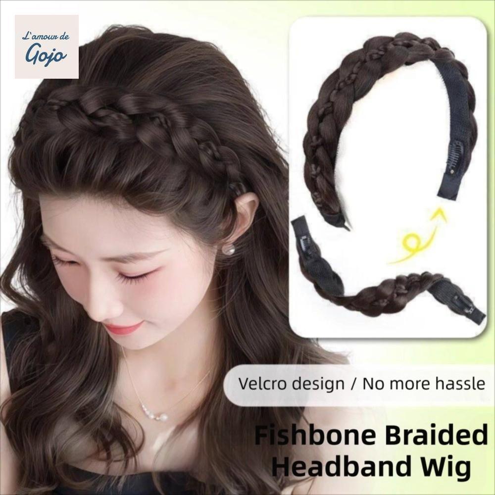 GOJO Bện Băng Đô Tóc Giả - Mũ Tổng Hợp Bím Xương Cá, Thiết Kế Handmade Có Thể Điều Chỉnh