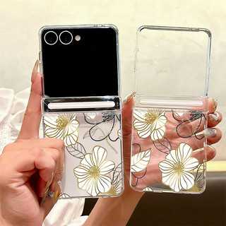 Hoa Từ Tính Hấp Phụ Họa Tiết Ốp Lưng Điện Thoại Trong Suốt Cho Samsung Galaxy Z Flip 7 Flip 6 Flip 5 Flip 7 FE Cứng PC Gấp Bao