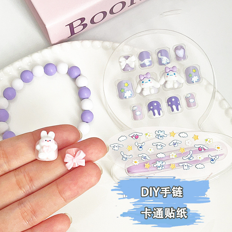 Miếng dán móng tay trẻ em hình thỏ hoạt hình, màu macaron, nổi 3D, dễ thương
