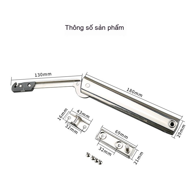 Dụng cụ chặn cửa tủ bằng thủy lực mềm mại Tay nâng hạ / Tay đẩy,Thủy Lực Mềm (Có Đệm),Cho cánh lật (tủ, bàn)