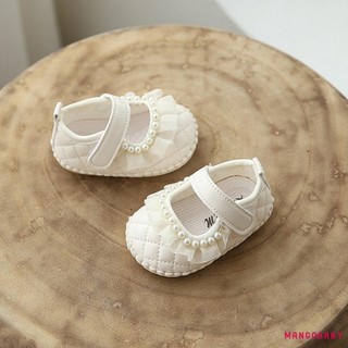 MG-Baby Bé Gái Giày Đế Mềm Chống Trơn Trượt Móc Và Vòng Đóng Ngọc Trai Ren Trang Trí Giày Đi Bộ Đầu Tiên Giày Công Chúa Thoải Mái