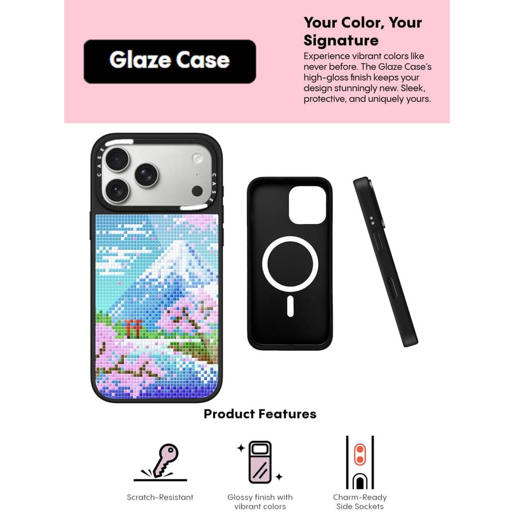 CASECASE X Sakura Mount Fuji Ốp Lưng Kính Hút Từ Tính Chống Trầy Xước Cho IPhone 17 Air 16 15 14 Pro Max Plus Ốp Lưng Cứng Có Hộp Khắc Logo