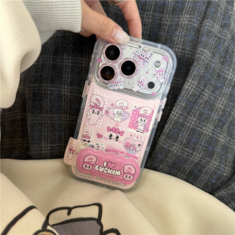 Ốp điện thoại PU materia họa tiết thỏ hồng cho iPhone 17 Pro max 16 Pro max
