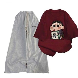 Bộ đồ Quần dài da cá xám đậm chữ kí +kèm áo phông  MÀU ĐỎ hình in sắc nét chữ nổi -thuba94