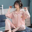 Hàng sẵn có Mùa Thu Hố Dải Bộ Đồ Ngủ Nữ Ve Áo Cardigan Quần Dài Tay Bộ Đồ Ngủ Nữ Gấu Ngọt Ngào Homewear Suit