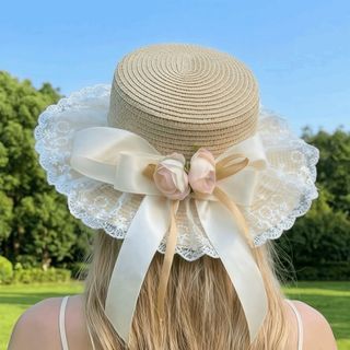 Mũ che nắng MIKYCO ren với nút thắt bướm hoa nhân tạo, phù hợp mùa hè và đi biển, thoáng khí.