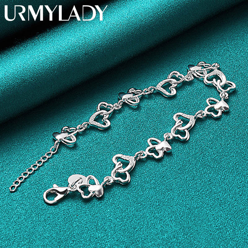URMYLADY Dây chuyền và vòng tay bạc 925 hình trái tim - Phù hợp cưới hỏi và thời trang