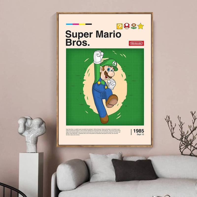 Super Mario Retro Vintage Game Canvas Nghệ Thuật Treo Tường Không Khung Trang Trí Cho Phòng Khách Phòng Ngủ