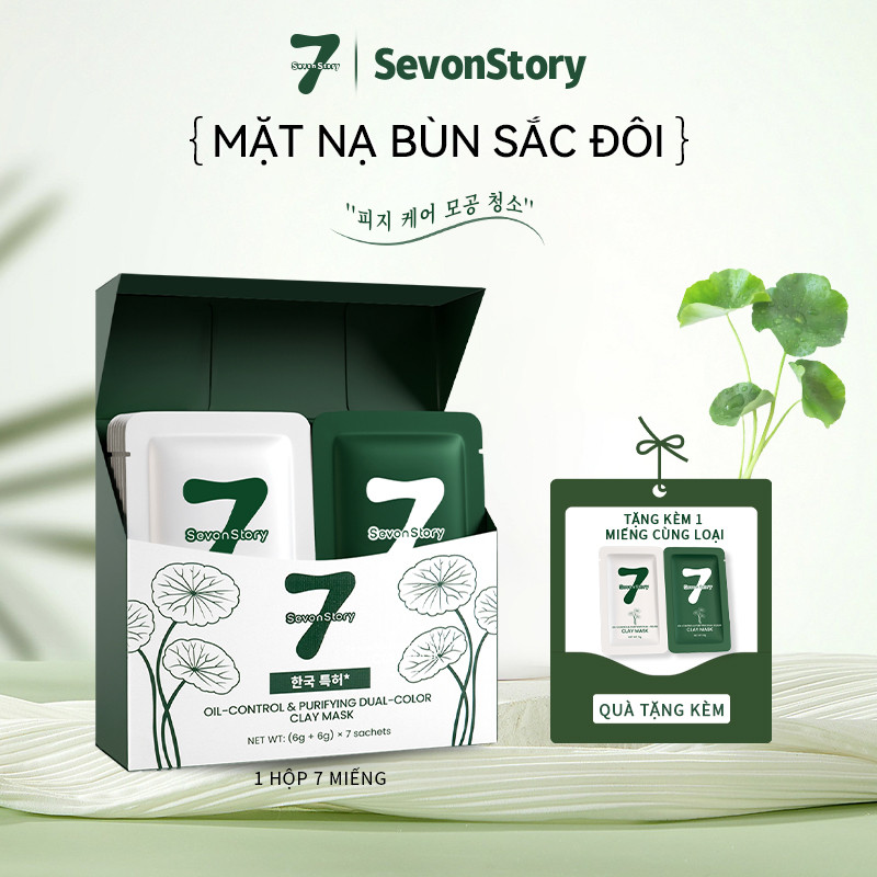 【SevonStory ⑦】Mặt nạ bùn sắc đôi làm sáng da dưỡng trắng giảm mụn cho da hỗn hợp dầu mụn chiết xuất rau má bằng sáng chế Hàn Quốc