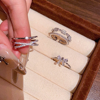 Nhẫn Zirconia Nơ Chữ Thập Two Layers Phong Cách Hàn Quốc, Dễ Điều Chỉnh Size