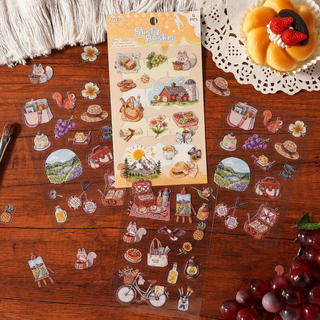 ENWEI 4 Cái [Dòng Hướng Dẫn Hạnh Phúc] PET Phong Cách Vintage Cuộc Sống Hàng Ngày Thực Phẩm Ấm Áp Nhãn Dán Thị Giác Cho Tạp Chí Sổ Lưu Niệm Trang Trí