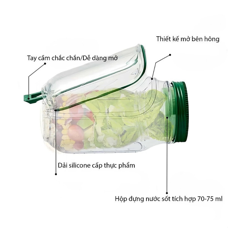 Bình Đựng Salad Chống Rò Rỉ - Nhựa PP Trong Suốt An Toàn, Dùng Cho Văn Phòng, Dã Ngoại Và Gia Đình