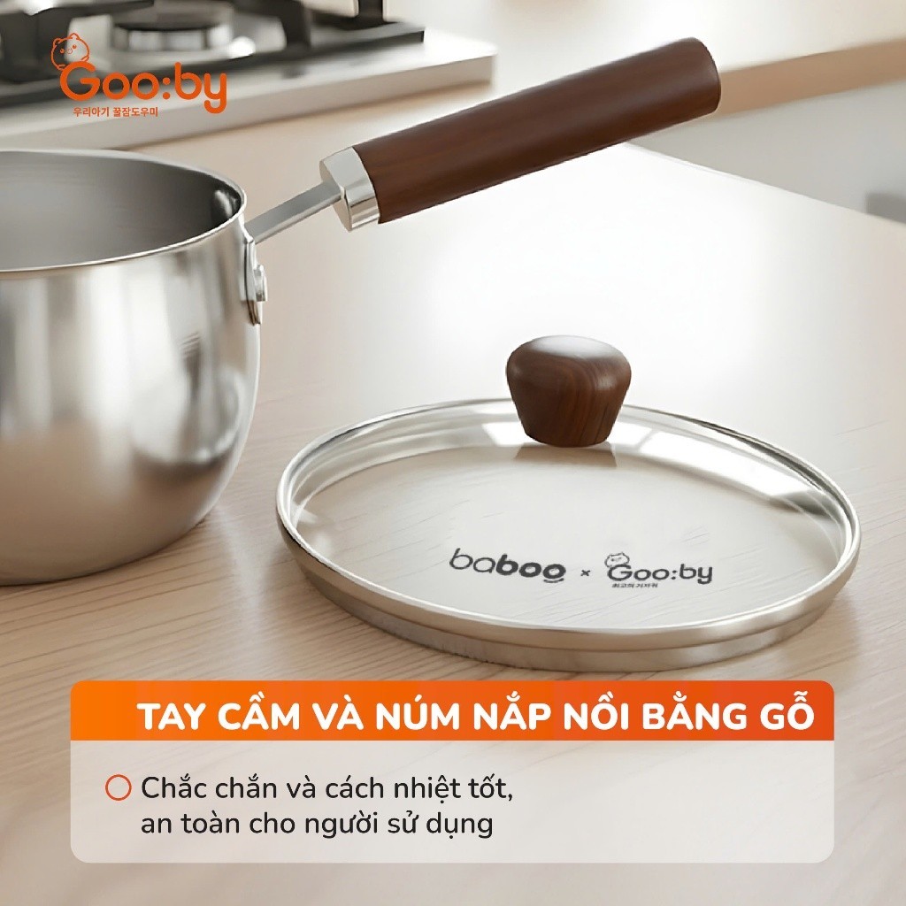 ✅ Nồi Quánh Nấu Bột Cho Bé Gooby Baboo Chính Hãng - Inox 304 Đáy 3 Lớp, Dùng Được Cho Bếp Từ