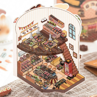 ENWEI 3 Cái [Dòng Micro Shop] Nhãn dán phong cảnh lớn chống thấm nước 3D Dâu tráng miệng Nhà BBQ Núi Sổ lưu niệm