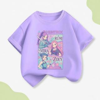Áo thun ngắn tay kiểu Mỹ dành cho bé gái, in hình nhân vật truyện tranh K-pop Witcher Girls, thoải mái khi mặc.
