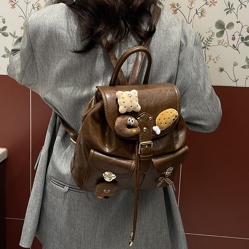 Retro Thêu Ba Lô Nữ Dễ Thương Búp Bê Mặt Dây Chuyền Thời Trang Phù Hợp Với Trẻ Em Đi Chơi Dây Rút Lưu Trữ