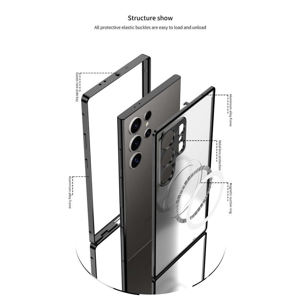 Khóa Từ Khung Kim Loại Nam Châm Sạc Không Dây Mờ Trong Suốt Điện Thoại Dành Cho Samsung S25 S26 Ultra S23 S24 Plus 5G Cover