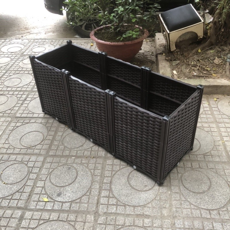 Chậu nhựa giả gỗ dài 80cm, rộng 40cm, cao 58cm, chậu trồng rau, chậu trồng cây dài