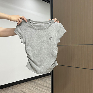 Áo Thun NữSlim-Fit Mùa Hè, Thêu Hình Trái Tim, Vai Ngắn