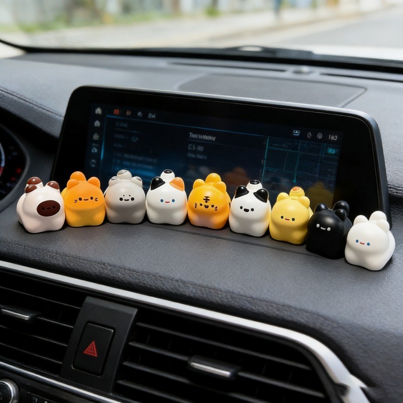 Funny Cat Car Center Console Đồ trang trí 9 cái / bộ Đứng Mèo Con Bảng Điều Khiển Màn Hình Chiếu Hậu Đồ Trang Trí Xe Ô Tô Các Bức Tượng Trang Trí