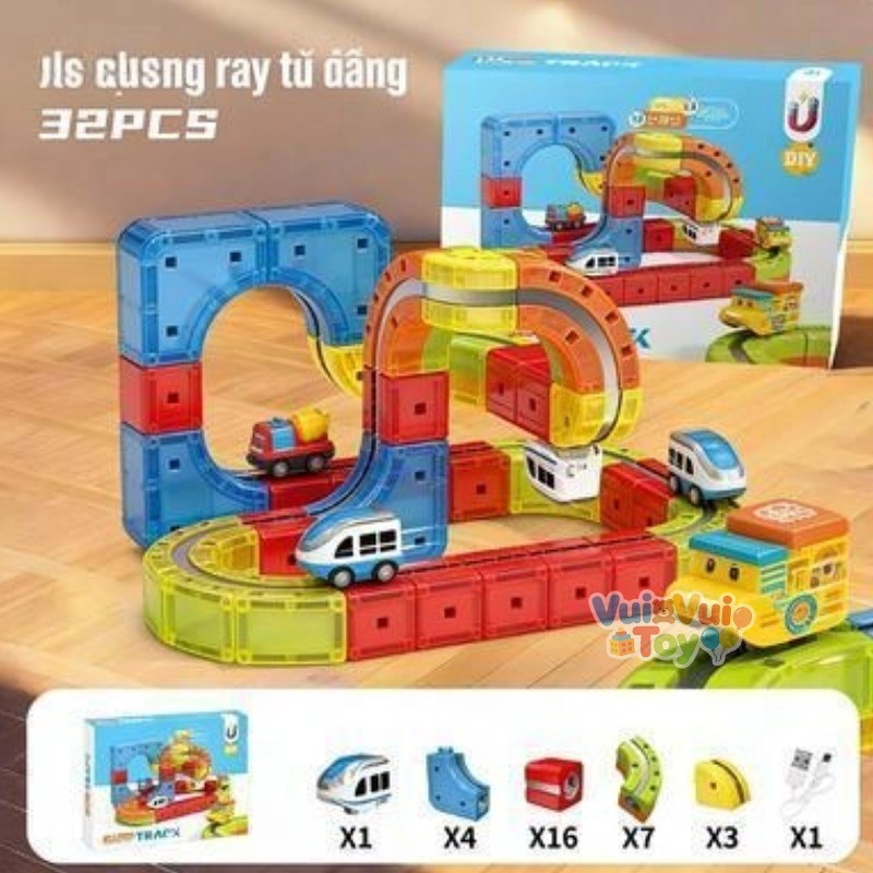 Xe đường ray nam châm ma thuật – Đồ chơi giáo dục lắp ráp sáng tạo cho bé trai và bé gái