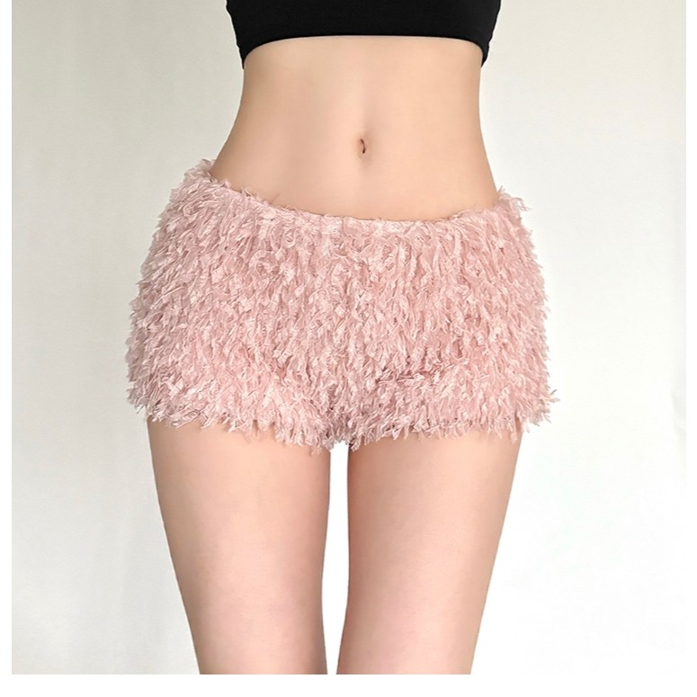 Cutenew Quần Short Ngắn Phong Cách Ngọt Ngào Lông Tơ Thấp Tầng Thể Hiện Chân, Đa Năng, Eo Xác Định, Thường Ngày