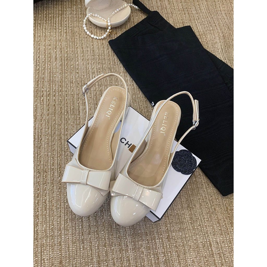 Giày Sandal Da Bằng Sáng Chế TT Bow Dây Đeo Sau Nữ Giày Phù Hợp