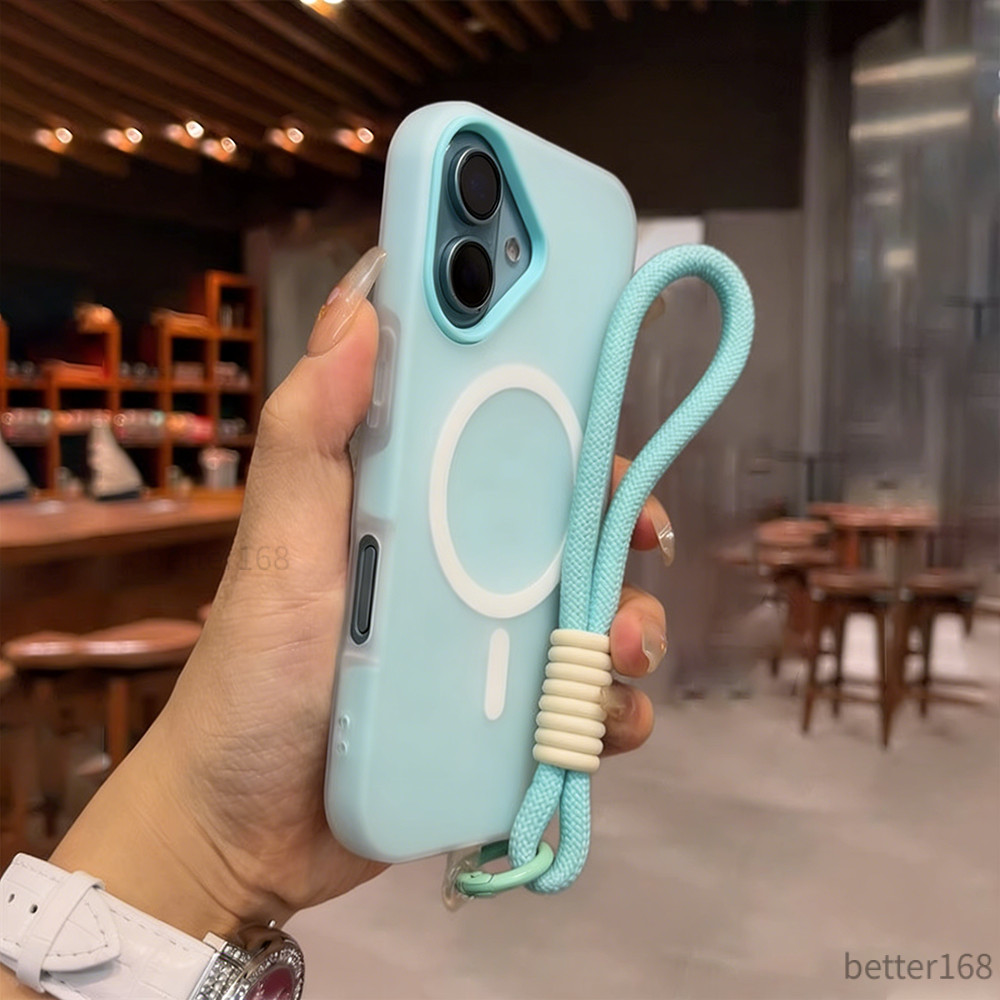 Vỏ điện thoại nam châm thạch 2 trong 1 có dây đeo, chống rơi vỡ chống vân tay cho iPhone 17/16/15/14/13/12 Pro Max/11