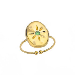 Nhẫn Zircon với đá lục bảo tự nhiên và thép không gỉ, phong cách vintage sang trọng