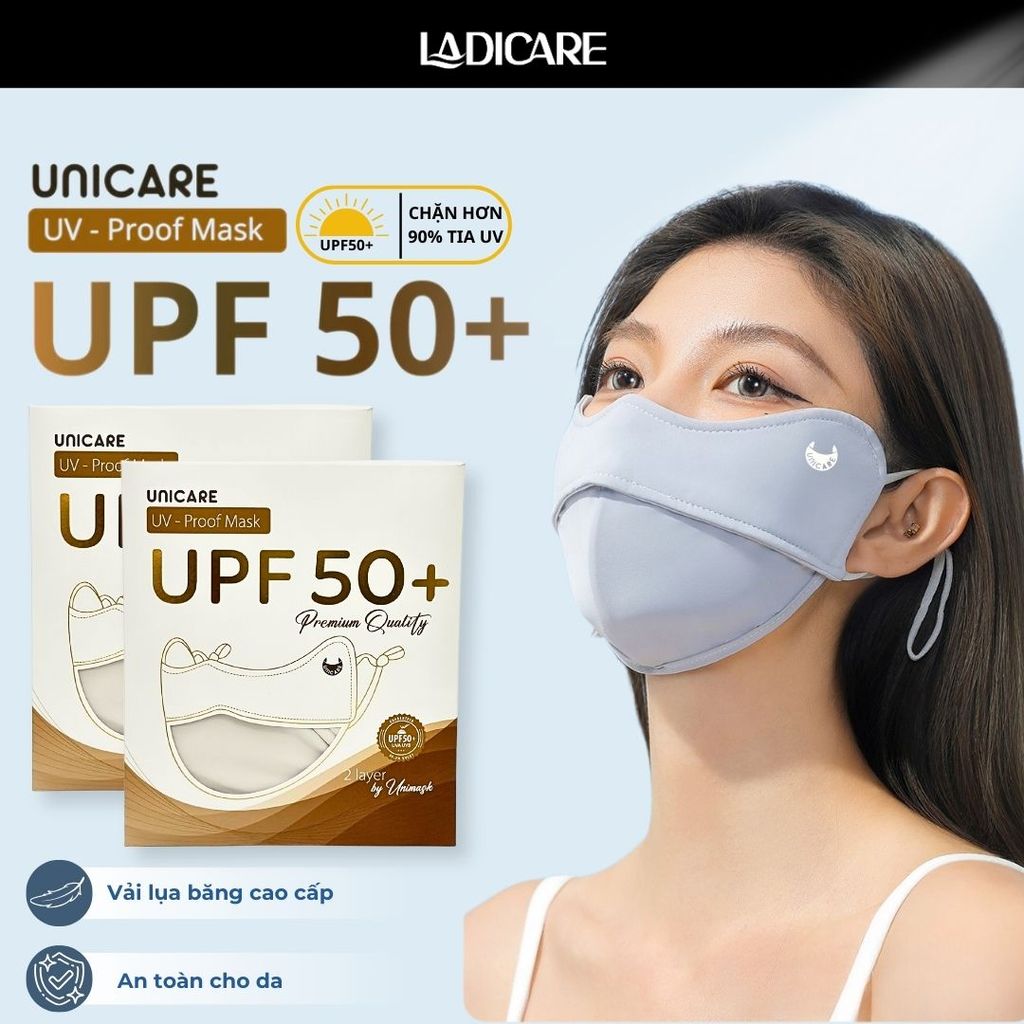 UNICARE khẩu trang vải chống tia UV Unicare Proof UniMask, UPF 50+ ngăn UV, lụa băng cao cấp, chính hãng
