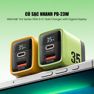 Củ Sạc Nhanh 35W GaN Wekome Tint 2 Cổng USB-C USB-A Chân Dẹp Gập Gọn Cho iPhone iPad Macbook Air