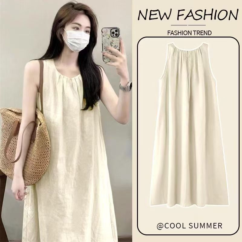 Đầm nữ mùa hè kiểu mới không tay, có đệm ngực, mát mẻ và thanh lịch, gợi cảm, thích hợp mặc ra ngoài.