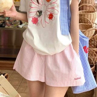 Quần short nữ cạo cao sọc dáng suông rộng mùa hè đi biển thể thao thời trang